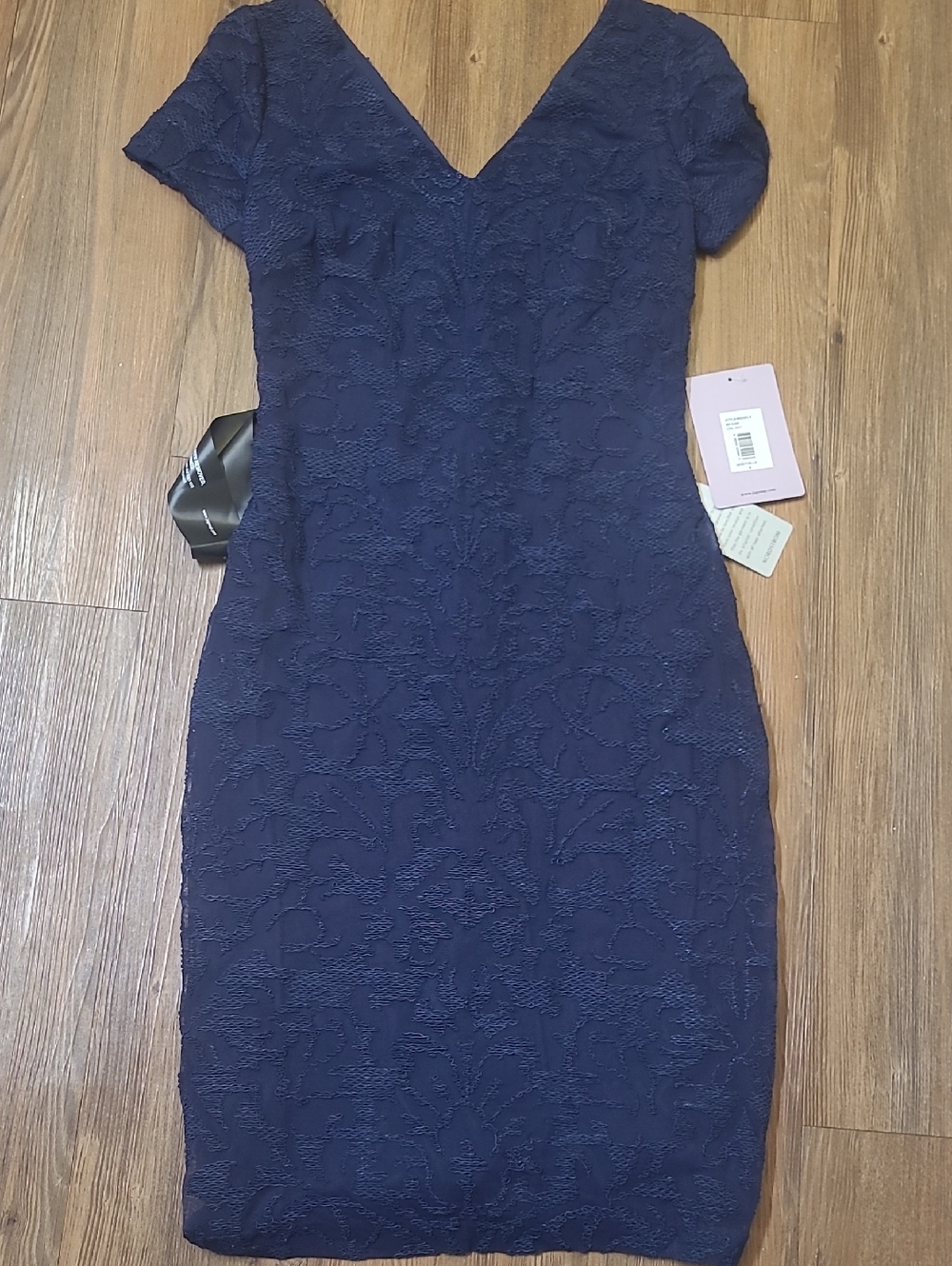 JS Collections Navy Lace‎ V-Neck Midi Sheath Dress